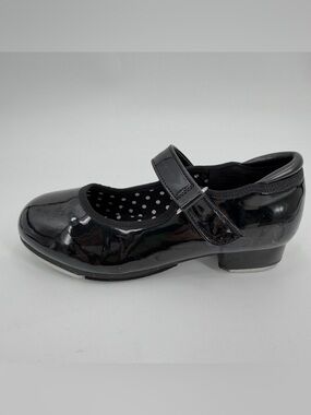 Steppe Tap Shoes Youth Girls 12 ML Black Patent Dance Shoes Hook & Loop Strap